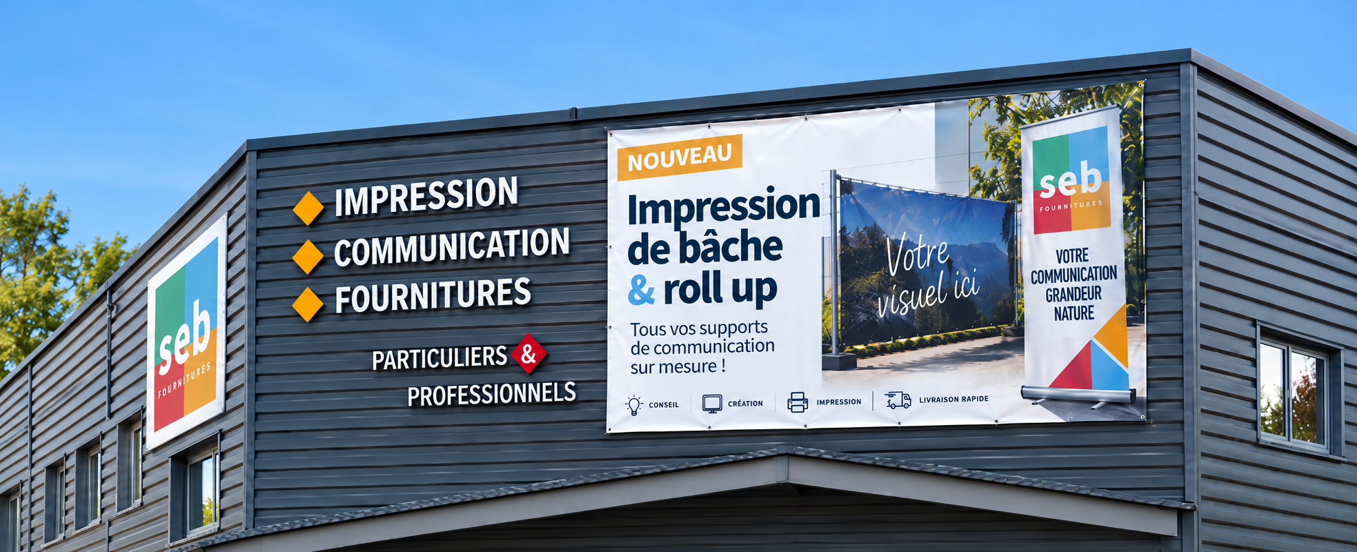 Impression de bâches et roll up chez SEB Fournitures à Tarbes